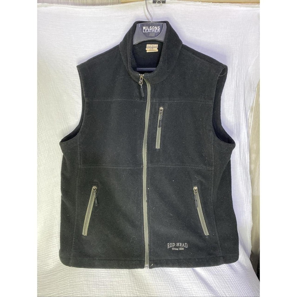 RedHead Men Black Fleece Full Zip Vest Lined Pockets Outdoor Hiking Size Large